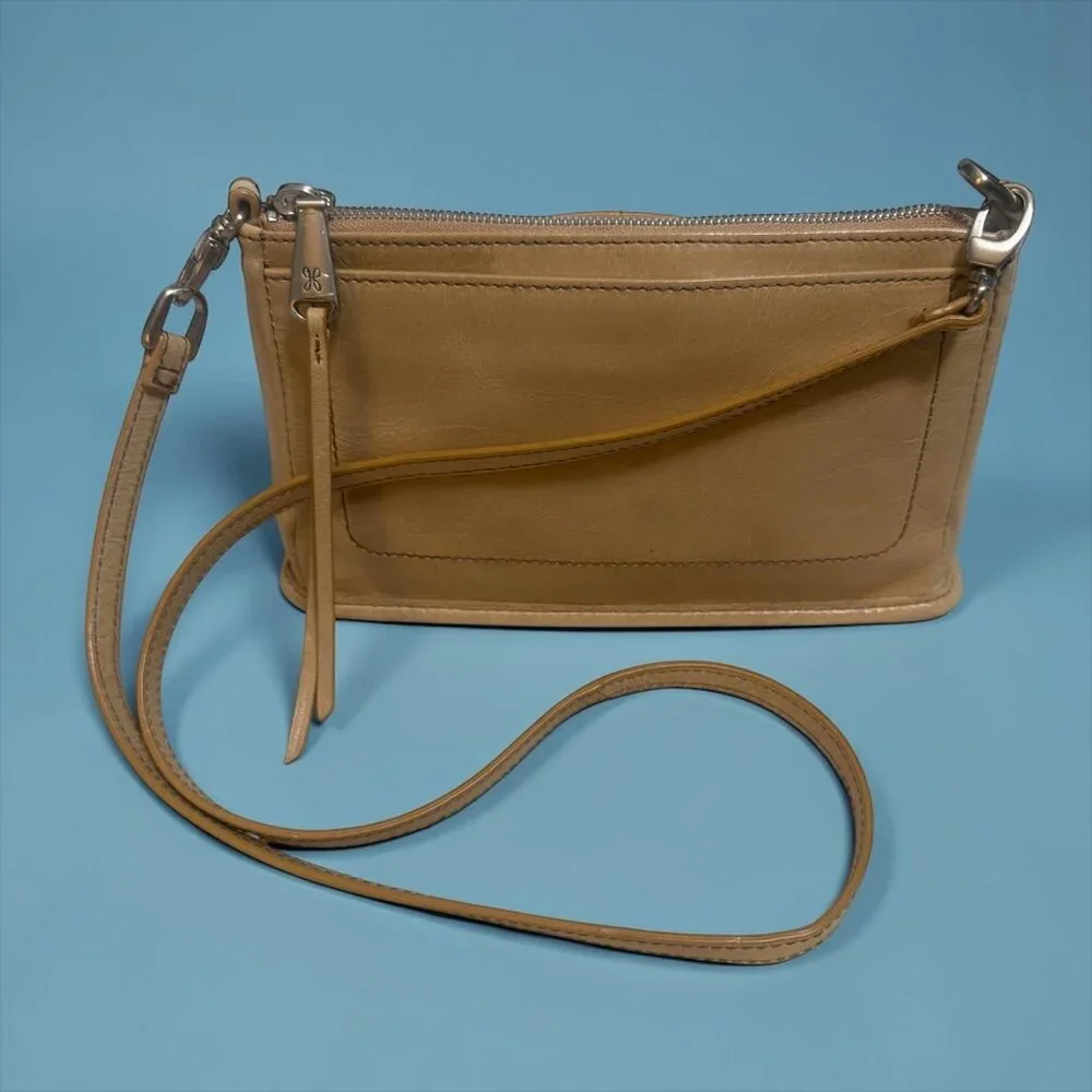 Hobo Cadence Convertible Crossbody Beige Distressed Leather Clutch Shoulder Bag - Picture 5 of 12